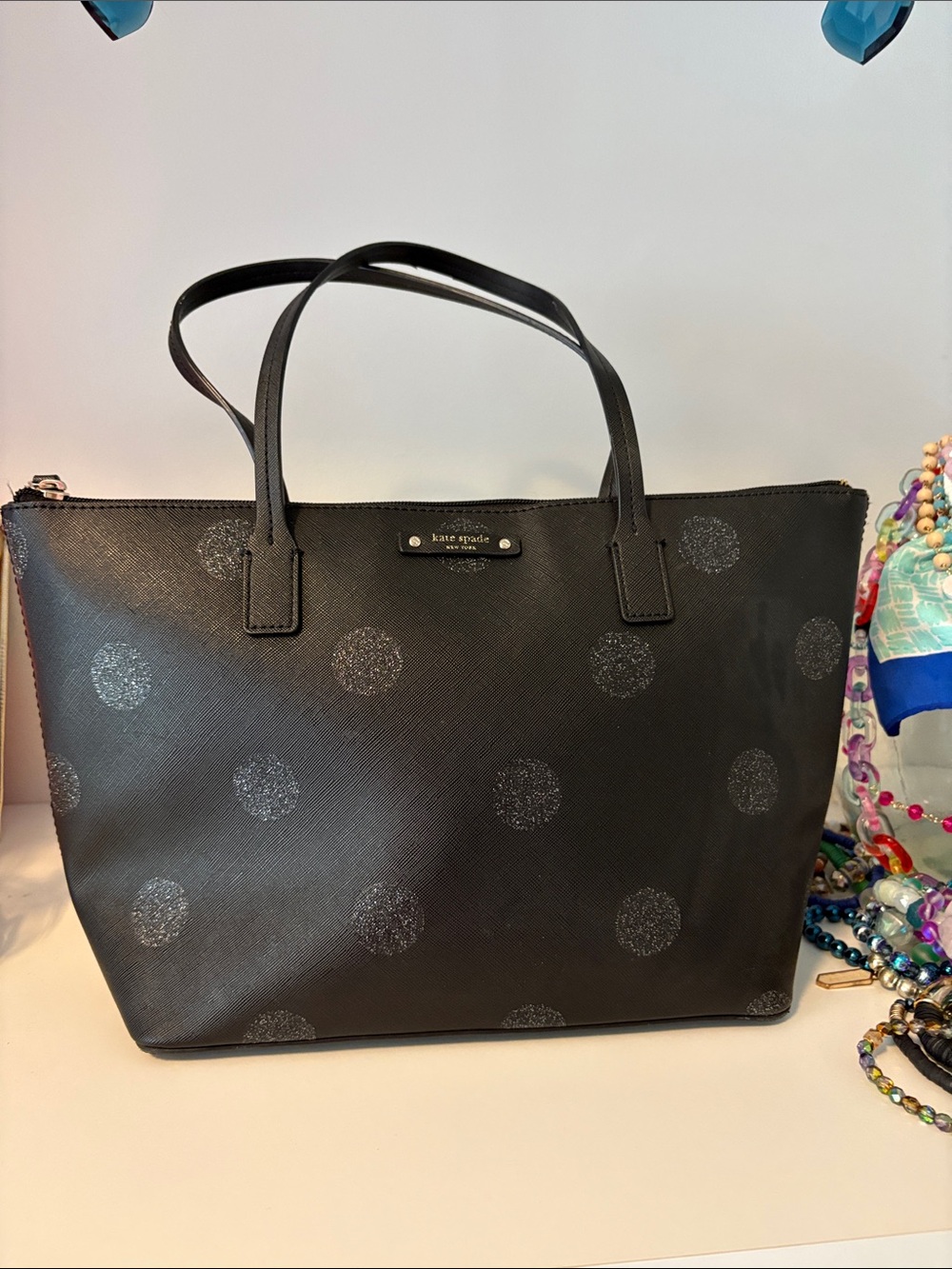 kate spade Black Glitter Polka Dot Tote